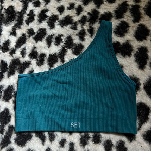 SET Active Teal One-Shoulder Sports Bra - Picture 1 of 2